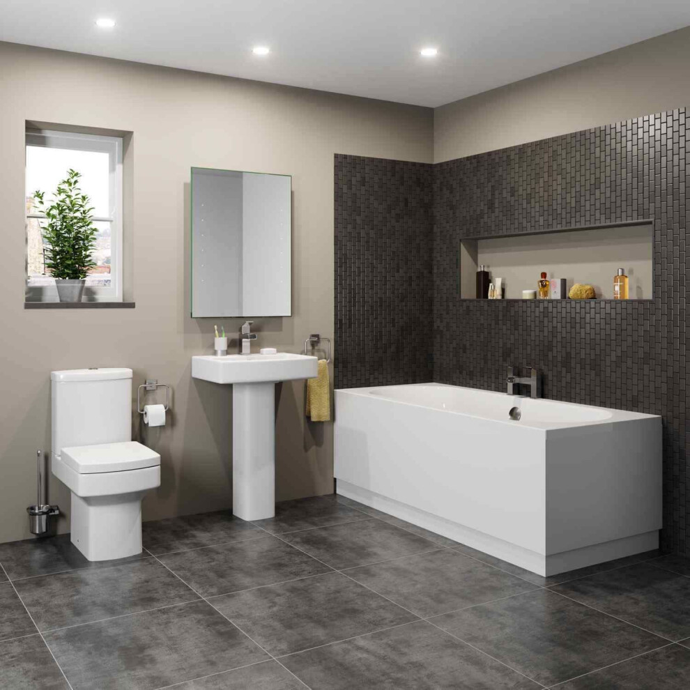 Modern Bathroom Suite Double Ended 1700Mm Bath Toilet Full Pedestal Basin Sink 5056093620361