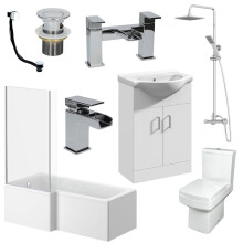 Complete Bathroom Suite L Shaped LH Bath Basin Vanity Unit Toilet Shower Taps