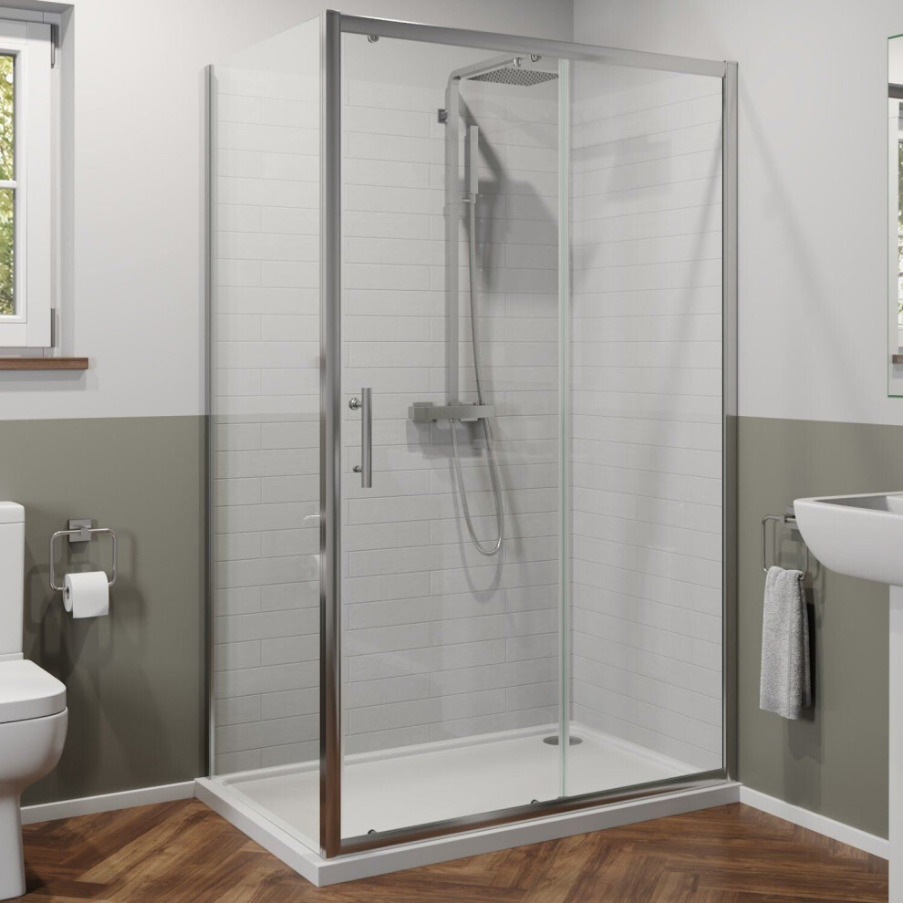 1000 X 800Mm Sliding Shower Door & Side Panel Enclosure 6Mm Glass Screen Framed 5056093631282