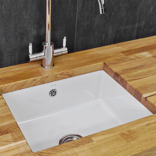 Reginox Mataro Kitchen Sink Large Single 1.0 Bowl Undermount White Ceramic Waste 2