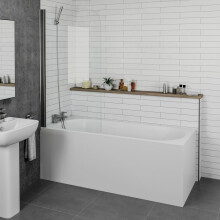 Bathroom 1600mm Single Ended Curved Bath 4mm Shower Screen Front Panel White