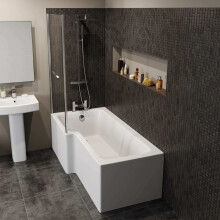 Modern L Shaped Shower Bath Left Hand Front Panel Bathroom Tub 1700mm Acrylic