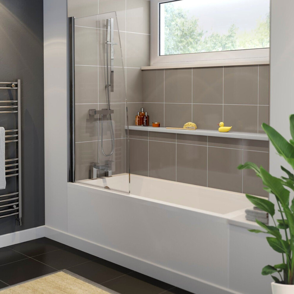 Bathroom 1700Mm Single Ended Straight Bath 6Mm Shower Screen Front Panel White 5056467233760