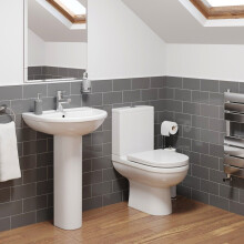Cloakroom Suite Close Coupled WC Toilet 1TH Basin Sink Pedestal Bathroom White