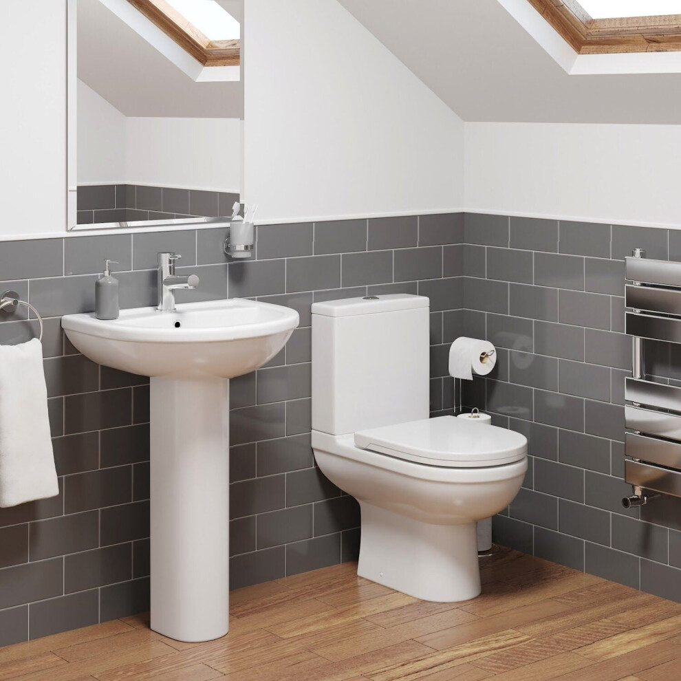 Cloakroom Suite Close Coupled Wc Toilet 1Th Basin Sink Pedestal Bathroom White 5056093671813