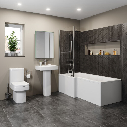 Modern L Shaped Shower Bath Left Hand Front Panel Bathroom Tub 1700mm Acrylic 1