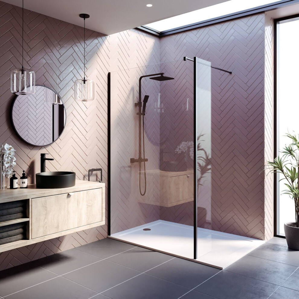 Wet Room Screen 1200Mm Walk In Enclosure 8Mm Glass Frameless Return Panel Black