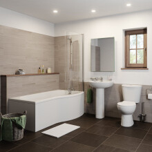 RH P Shaped Bathroom Suite Showerbath Screen Close Coupled Toilet Basin Pedestal