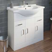 850mm Bathroom Vanity Unit & Basin Sink Tap + Waste Floorstanding Gloss White