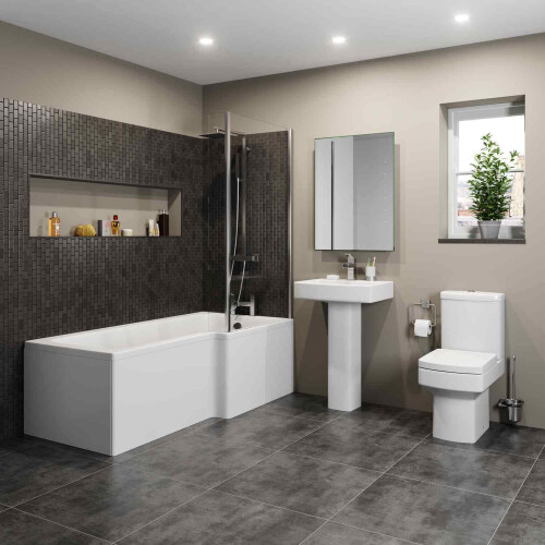 Modern L Shaped Shower Bath Right Hand Front Panel Bathroom Tub 1700mm Acrylic 1