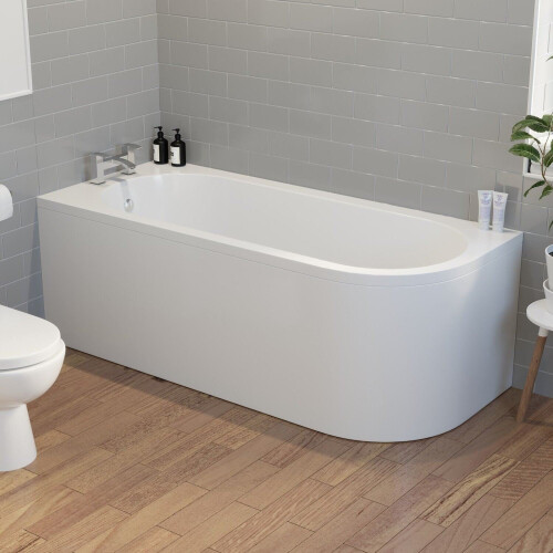 Modern Bathroom 1700mm J Shape Left Hand Bath Front Panel Corner Bathtub Acrylic