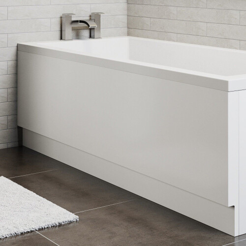 Bathroom 1700mm Single Ended Straight Bath 6mm Shower Screen Front Panel White 1