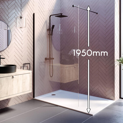 Wet Room Screen 1200mm Walk In Enclosure 8mm Glass Frameless Return Panel Black 2