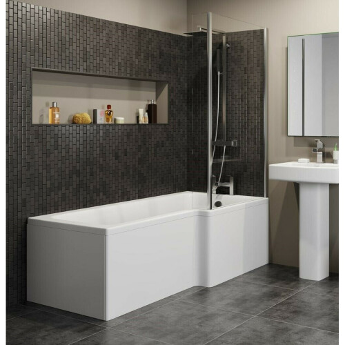 Modern L Shaped Shower Bath Right Hand Front Panel Bathroom Tub 1700mm Acrylic 2