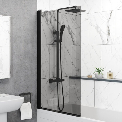 Bathroom 1700mm Single Ended Straight Bath 6mm Shower Screen Front Panel White 2