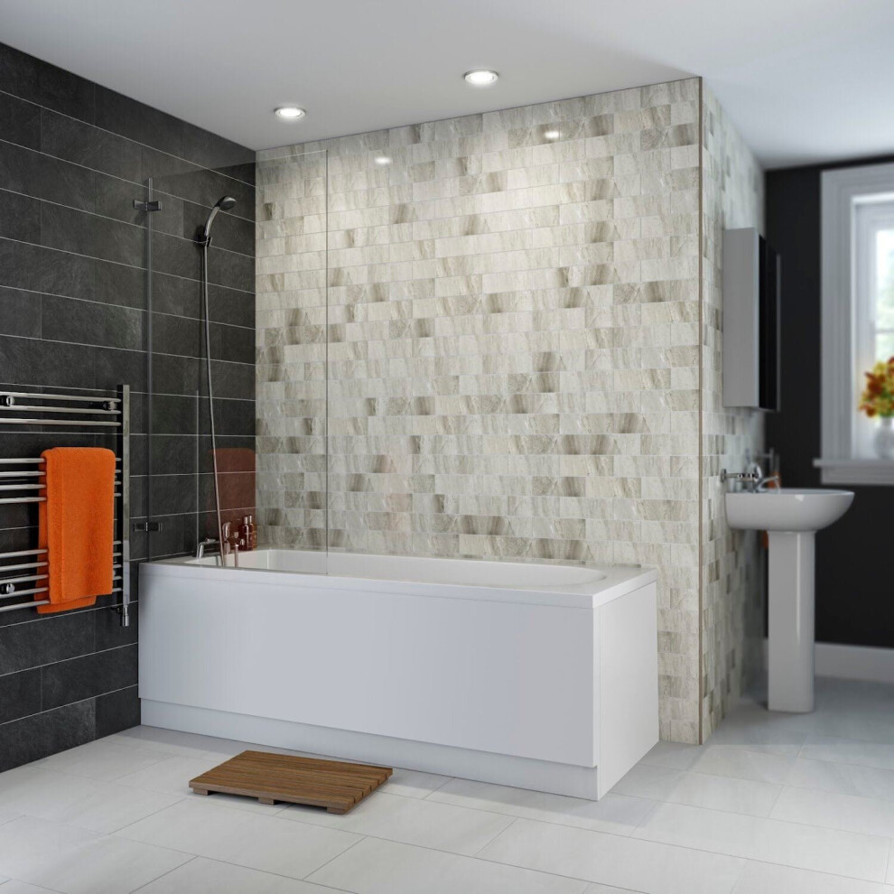 Bathroom 1600Mm Single Ended Curved Bath 6Mm Shower Screen Front Panel White 5056467233647