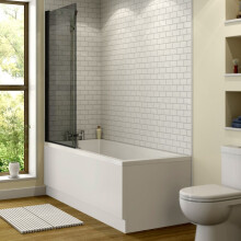 Bathroom 1700mm Single Ended Straight Bath 6mm Shower Screen Front Panel White