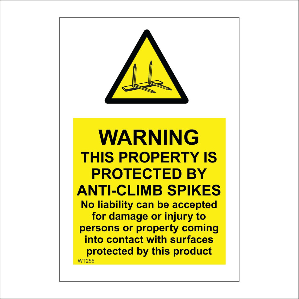 (200 x 300mm - 8 x 12, A - Sticker / Sav - Non-See Through) WT255 Warning Anti Climb Spikes Sign Theft Burglars Vandalism Intruder Barrier 450mm x 600mm B - Magnetic - Vehicle Grade