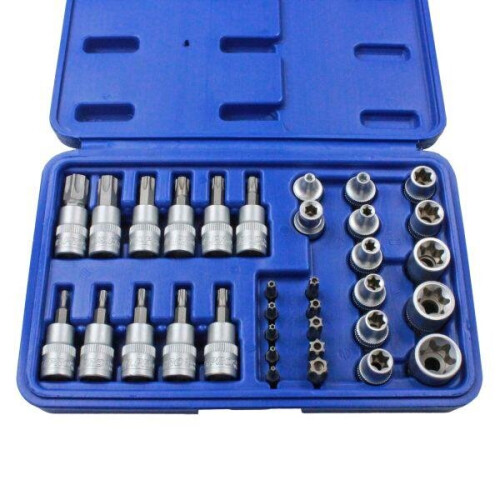 us pro US PRO Tools 34pc Torx Bit & E-Socket Set 3/8" Dr T10 - T60 E4 - E20 Tamper Proof T10 - T55 3460 1