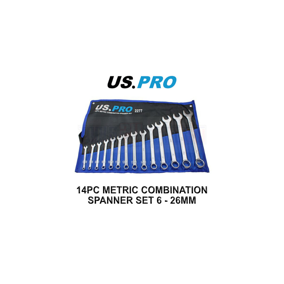 US PRO Tools 14 Piece Metric Combination Spanner Wrench Set 6 - 26MM 2277