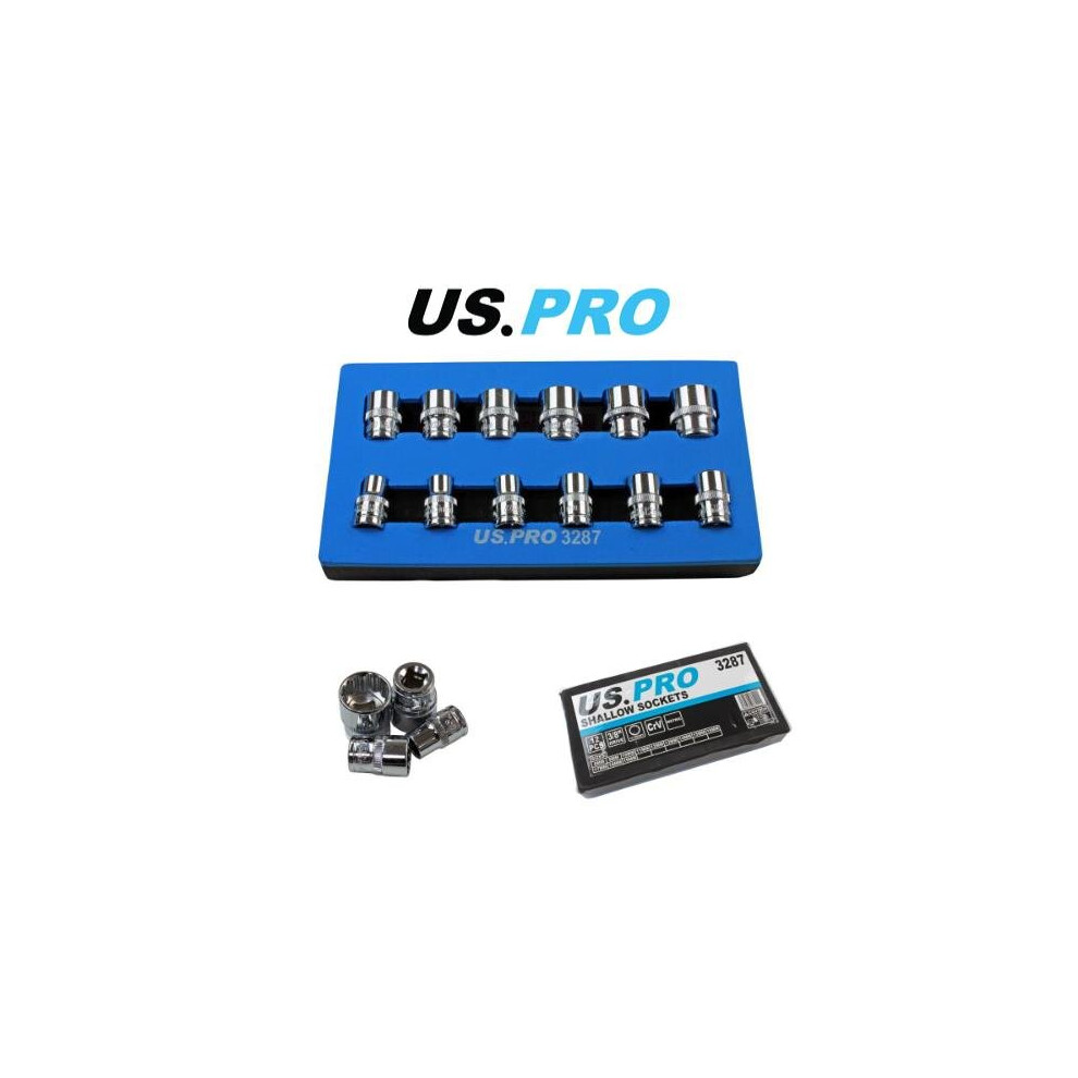 Us Pro Tools 12Pc 3/8" Dr 12Pt Shallow Socket Set 8 - 19Mm 3287