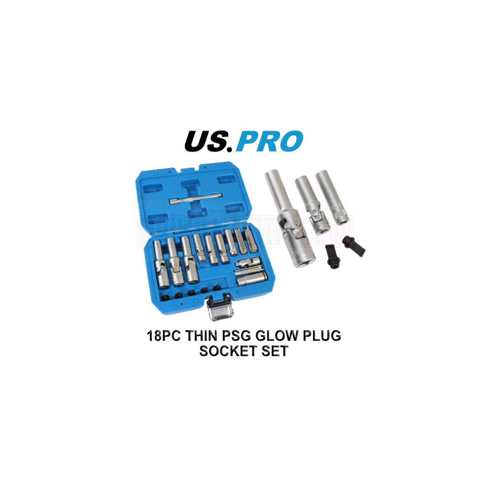 US PRO Tools 18pc Thin Wall PSG Glow Plug Removal Socket Set 5638