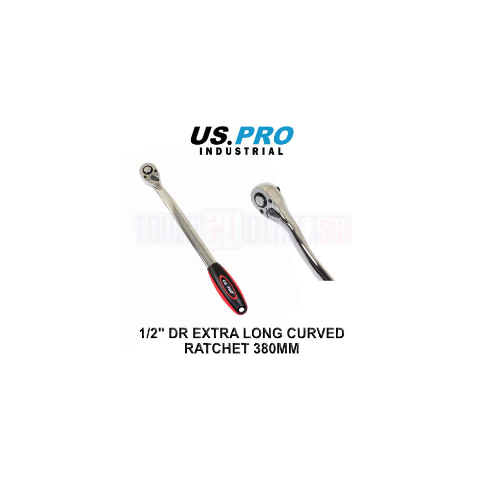 Us Pro Industrial 1/2" Dr 72T Tooth Extra Long Curved 380Mm Ratchet Handle 4212 5060848153738
