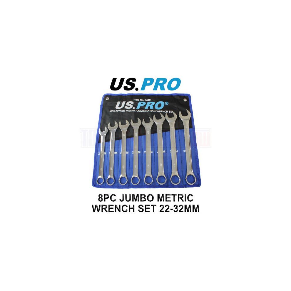 US PRO SPANNER SET JUMBO 22- 32MM WRENCH 8PC METRIC COMBINATION OPEN RING 3442 - Image 5