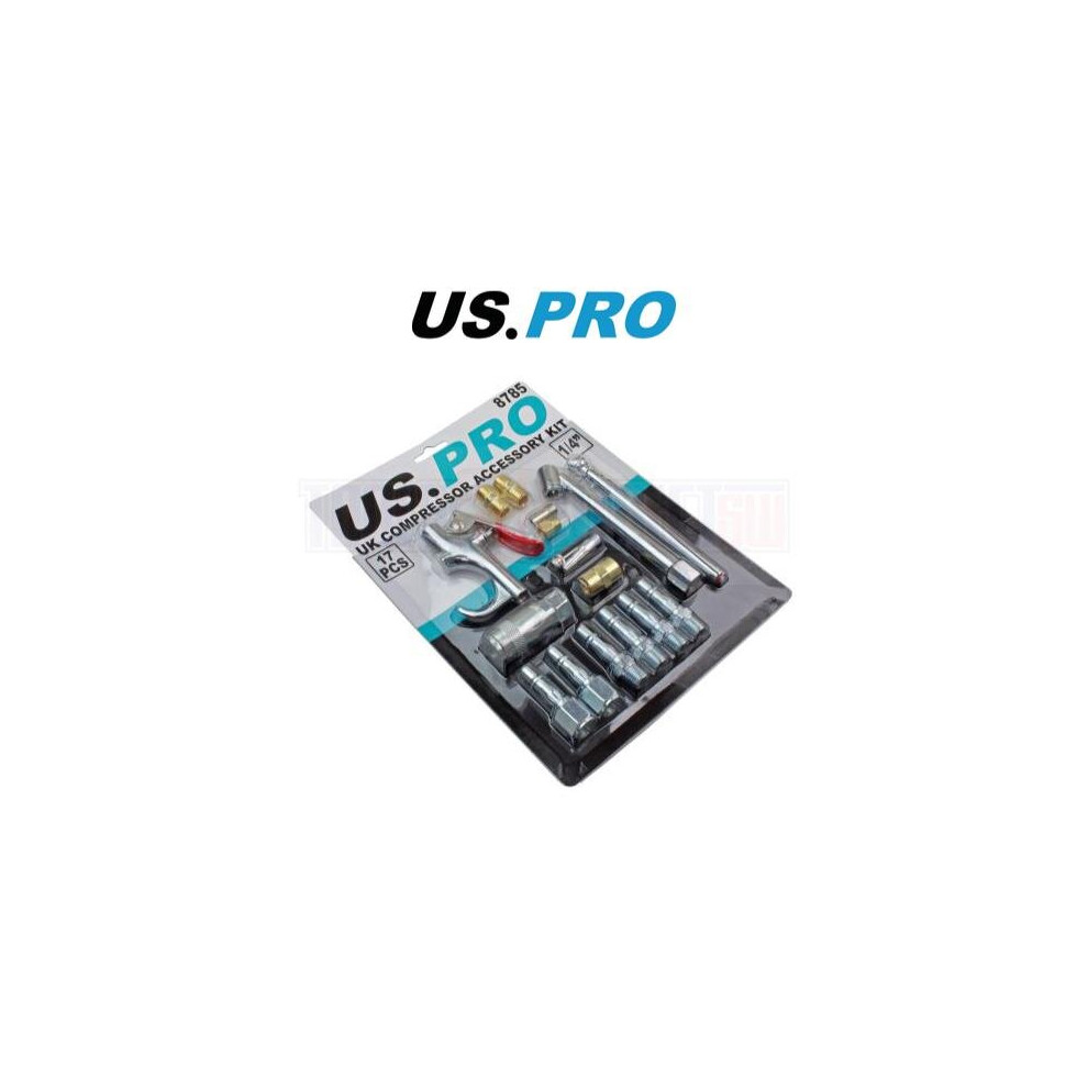 US PRO Tools UK Air Compressor Accessory Kit Blow Gun Airline Ends Tyre Inflator 8785