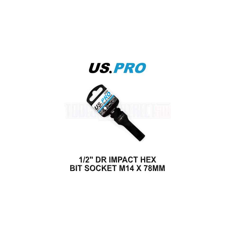 US PRO Tools 1/2" DR Impact Hex Bit Socket M14 X 78MM 3366