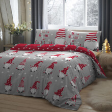 (Silver, King) Fusion Christmas Gnome For Christmas 100% Brushed Cotton Reversible Duvet Cover Set