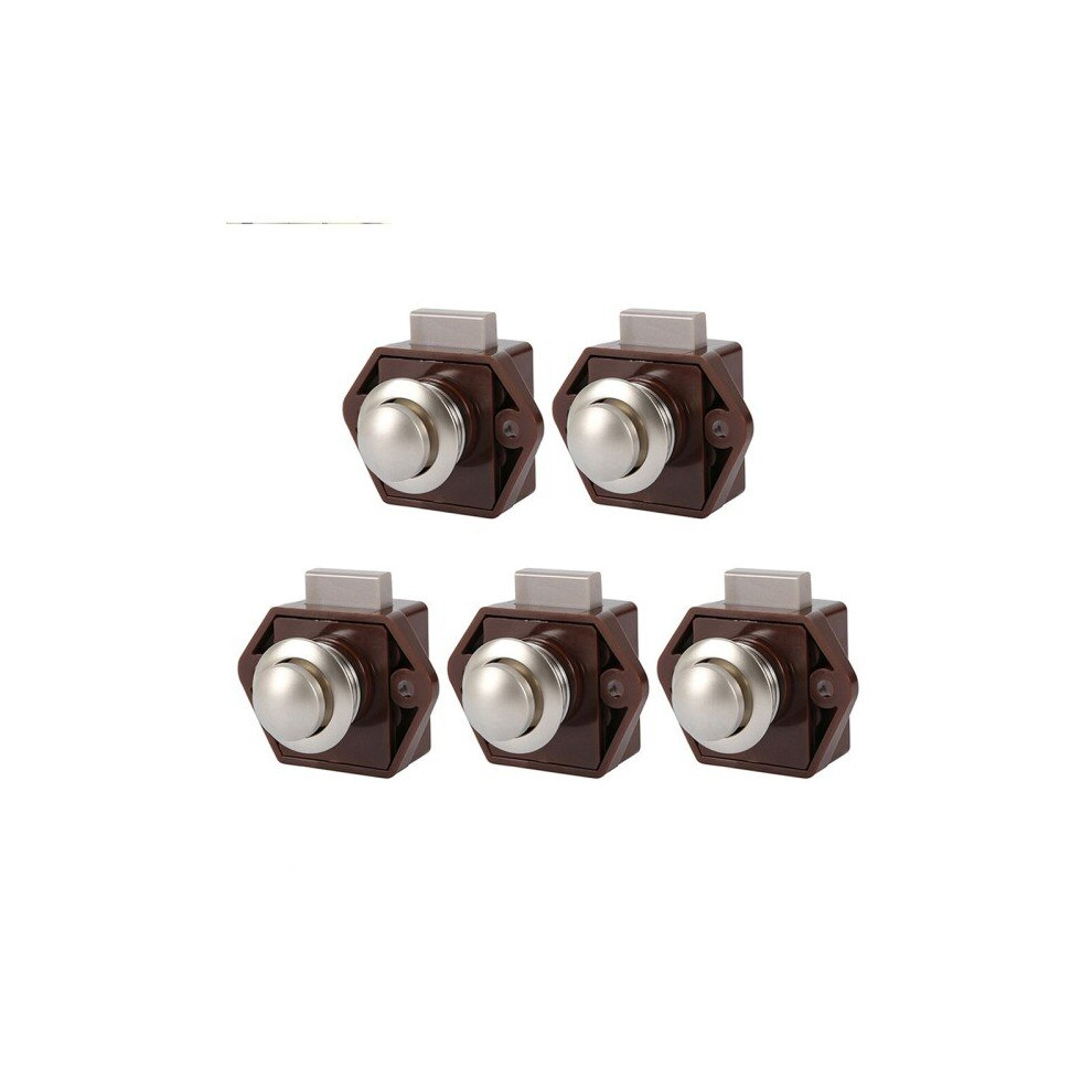(Brown) 5Pcs Diameter 20Mm Camper Car Push Lock Rv Caravan Locks Boat Drawer Latch Button Locks 5000015367469