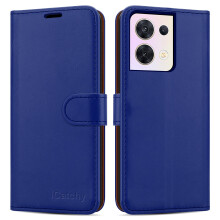 (Blue) OPPO Reno8 5G Leather Wallet Book Stand View cover
