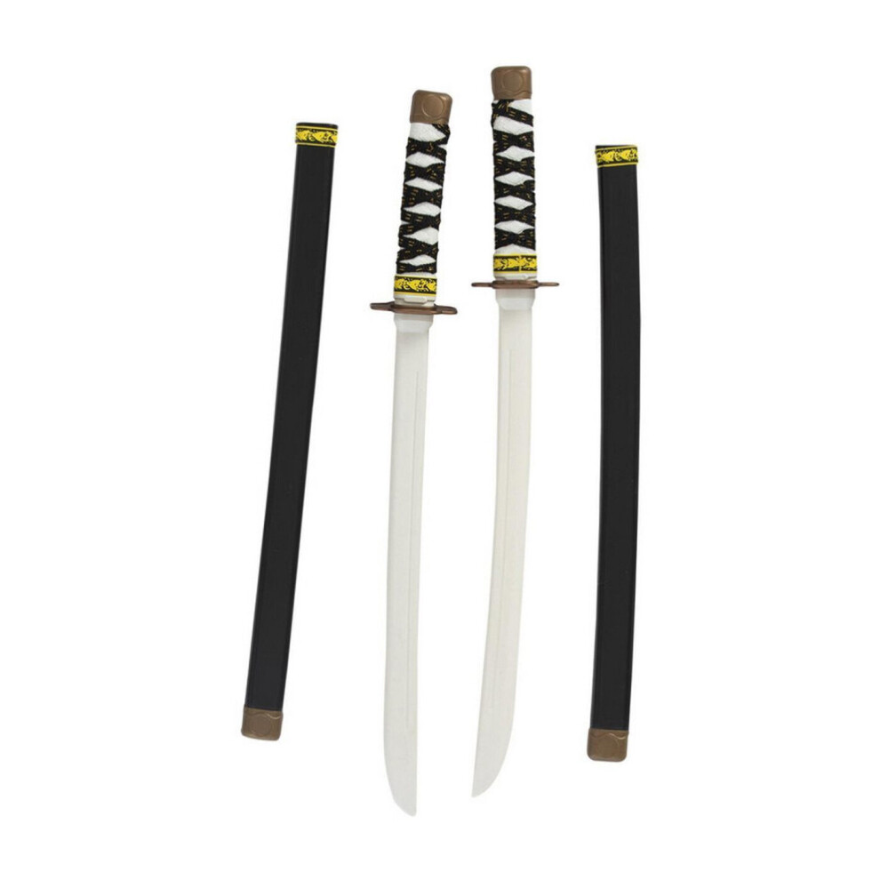 Smiffy's Kids Adults Pack Of 2 Toy Ninja Swords Fancy Dress Accessory White/Black