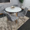 Round White Dining Table And 4 Grey Velvet Tufted Chairs Dining Set 5