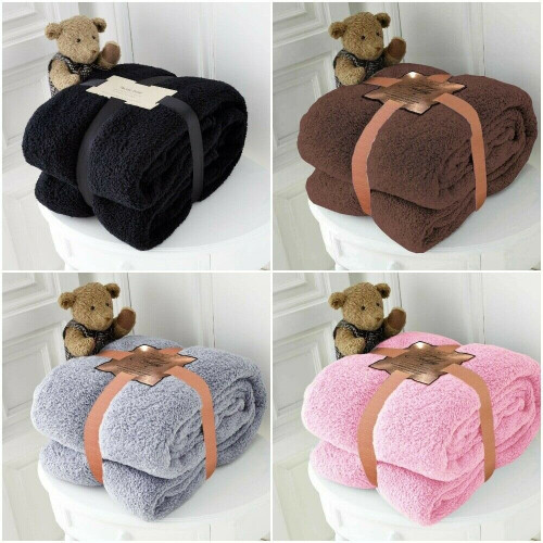 (Pink, Double ) Super Soft Luxury Teddy Bear Sherpa Throw Fleece Blanket Sofa Bed Warm Non Allergic