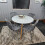 Round White Dining Table And 4 Grey Velvet Tufted Chairs Dining Set 2