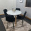 Round White Dining Table And 4 Black Velvet Tufted Chairs Dining Set 3