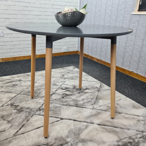 Round Grey Dining Table And 4 Black Velvet Tufted Chairs Dining Set 2