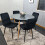 Round Grey Dining Table And 4 Black Velvet Tufted Chairs Dining Set 8