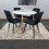Round White Dining Table And 4 Black Velvet Tufted Chairs Dining Set 1