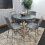 Round Grey Dining Table And 4 Grey Velvet Tufted Chairs Dining Set 2
