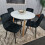 Round White Dining Table And 4 Black Velvet Tufted Chairs Dining Set 4