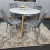 Round White Dining Table And 4 Grey Velvet Tufted Chairs Dining Set 3