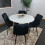 Round White Dining Table And 4 Black Velvet Tufted Chairs Dining Set 2