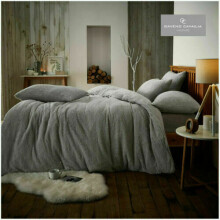 (King, Silver) Teddy Bear Duvet Cover Fleece Bedding Set With Pillowcases Extra Warm Cosy in All Sizes