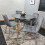 Round Grey Dining Table And 4 Grey Velvet Tufted Chairs Dining Set 8