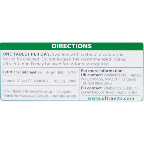 Vitabiotics Ultra Vitamin D 4000 iu Maximum Strength 96 Tablets 2