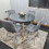 Round Grey Dining Table And 4 Grey Velvet Tufted Chairs Dining Set 4