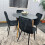 Round Grey Dining Table And 4 Black Velvet Tufted Chairs Dining Set 11